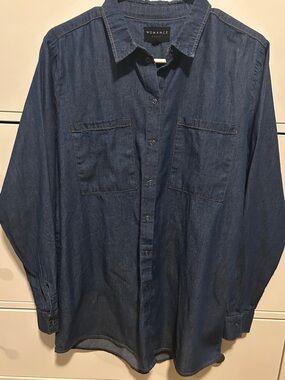 Womance Oversize Denim Button-Up Shirt - Classic Dark Blue